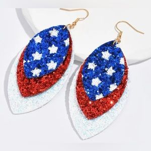 USA 🇺🇸 American Flag Patriotic Glitter Sparkly Dangle Earrings NEW